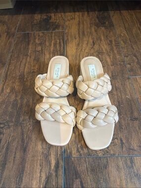 Steve Madden Braided Double-Strap Slide Sandals in Cream